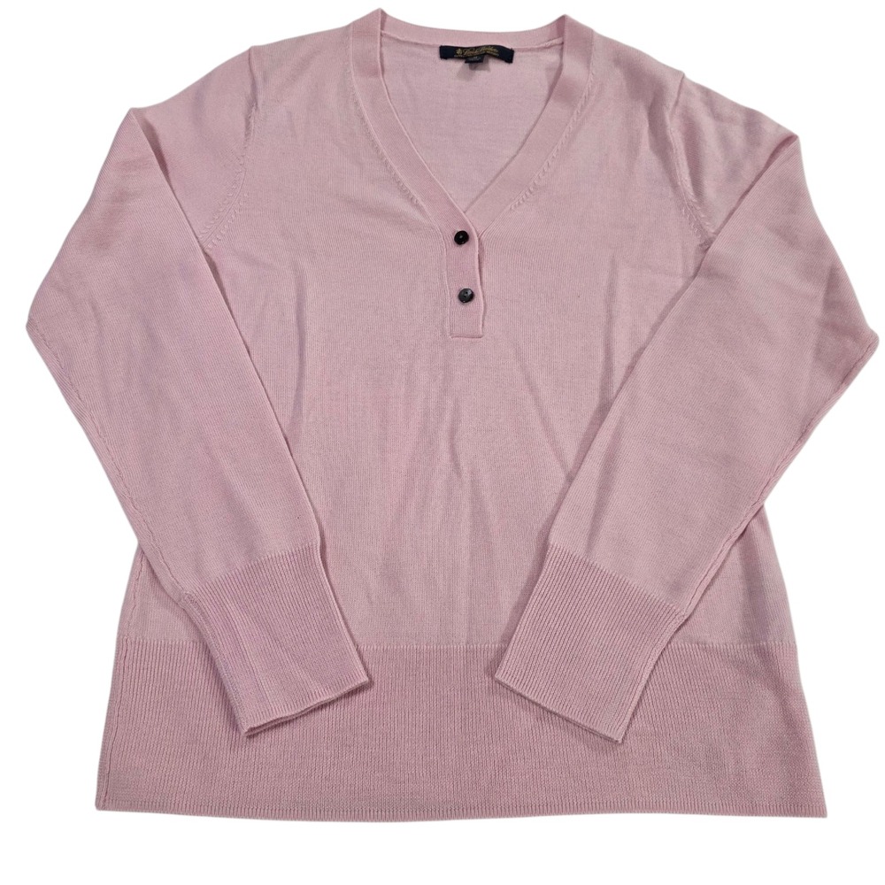 Brooks Brother Sweater Womens Pink M V-Neck Pullover Long Sleeve Merino‎ Wool